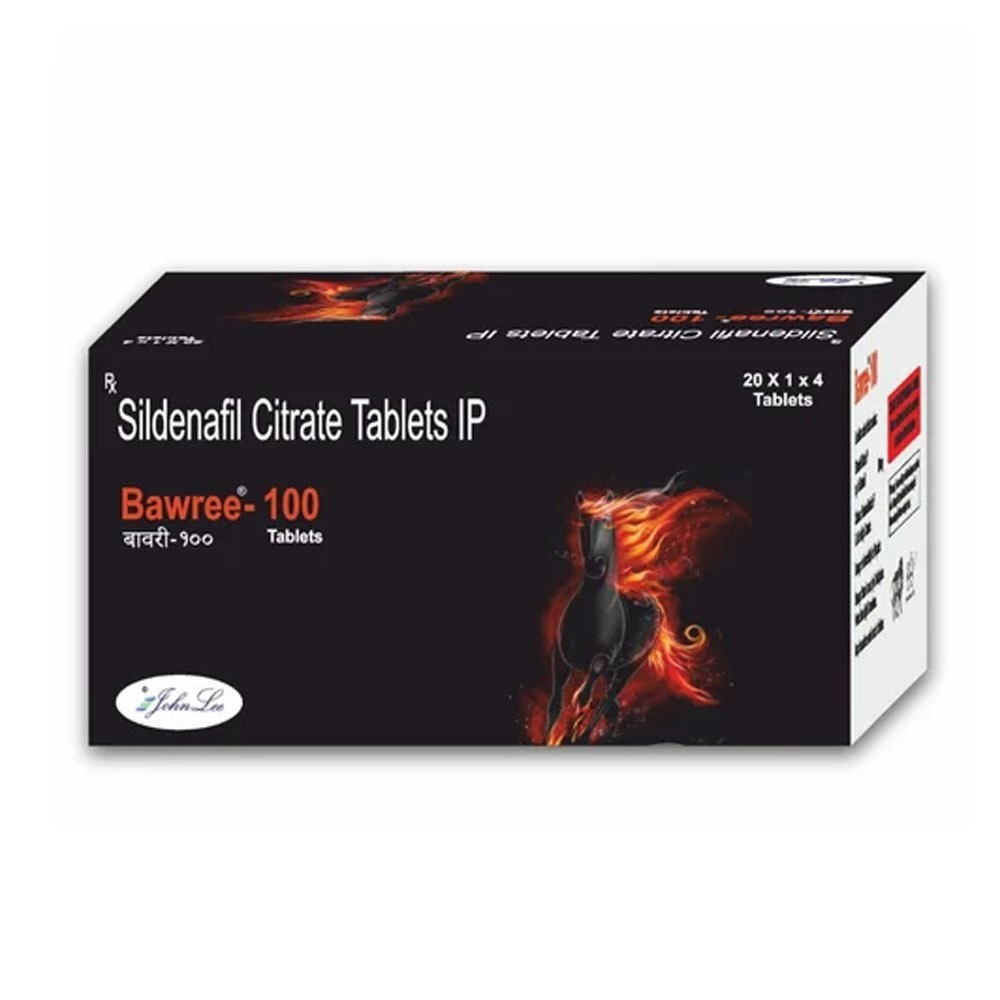 Bawree-100 generic sildenafil 100 mg tablets box by Johnlee Pharmaceuticals