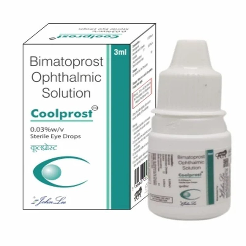 Coolprost generic bimatoprost 0.03% eye drops box and bottle by Johnlee Pharmaceuticals