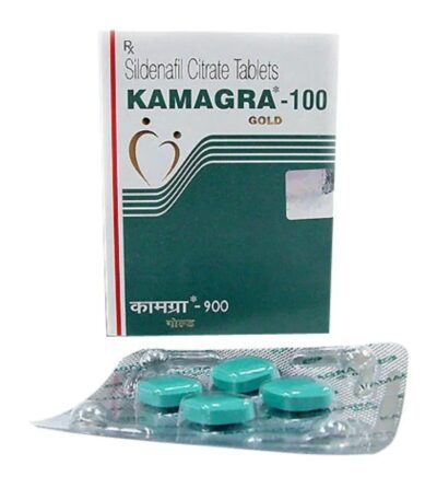 Kamagra Gold 100 sildenafil citrate 100 mg tablets box and blister strip by Ajanta Pharma