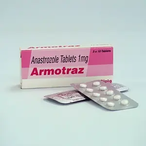 Armotraz 1 mg anastrozole tablets by Cipla, box and blister strip