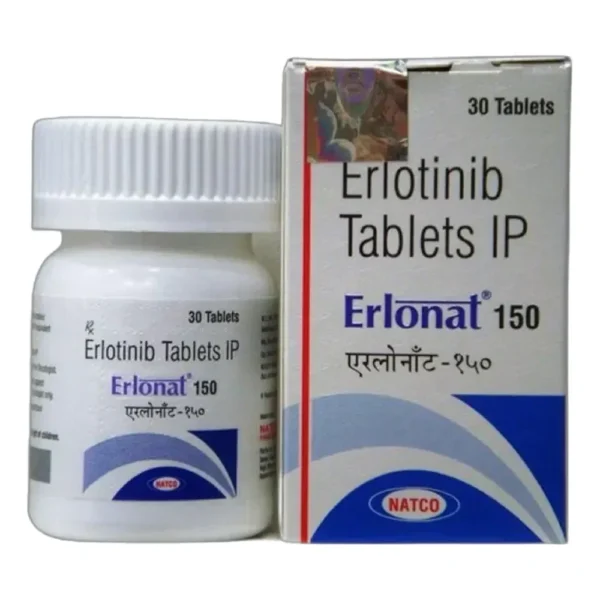 Erlonat 150 erlotinib 150 mg tablets by Natco, box and bottle