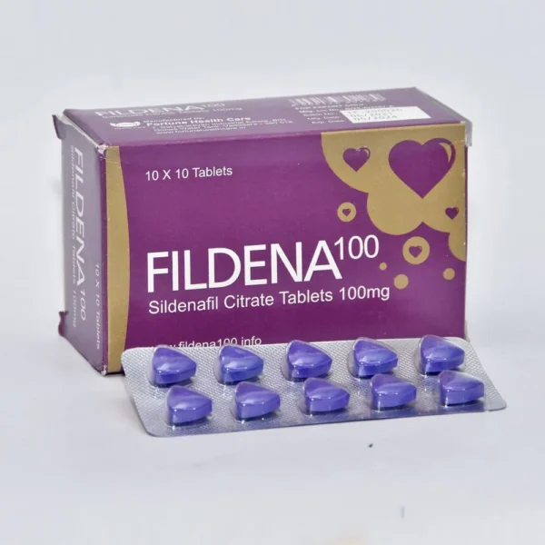 Fildena 100 sildenafil citrate 100 mg tablets by Fortune Healthcare, pack and blister strip