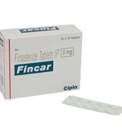 Fincar 5 mg finasteride 5 mg tablets by Cipla, box and blister strip
