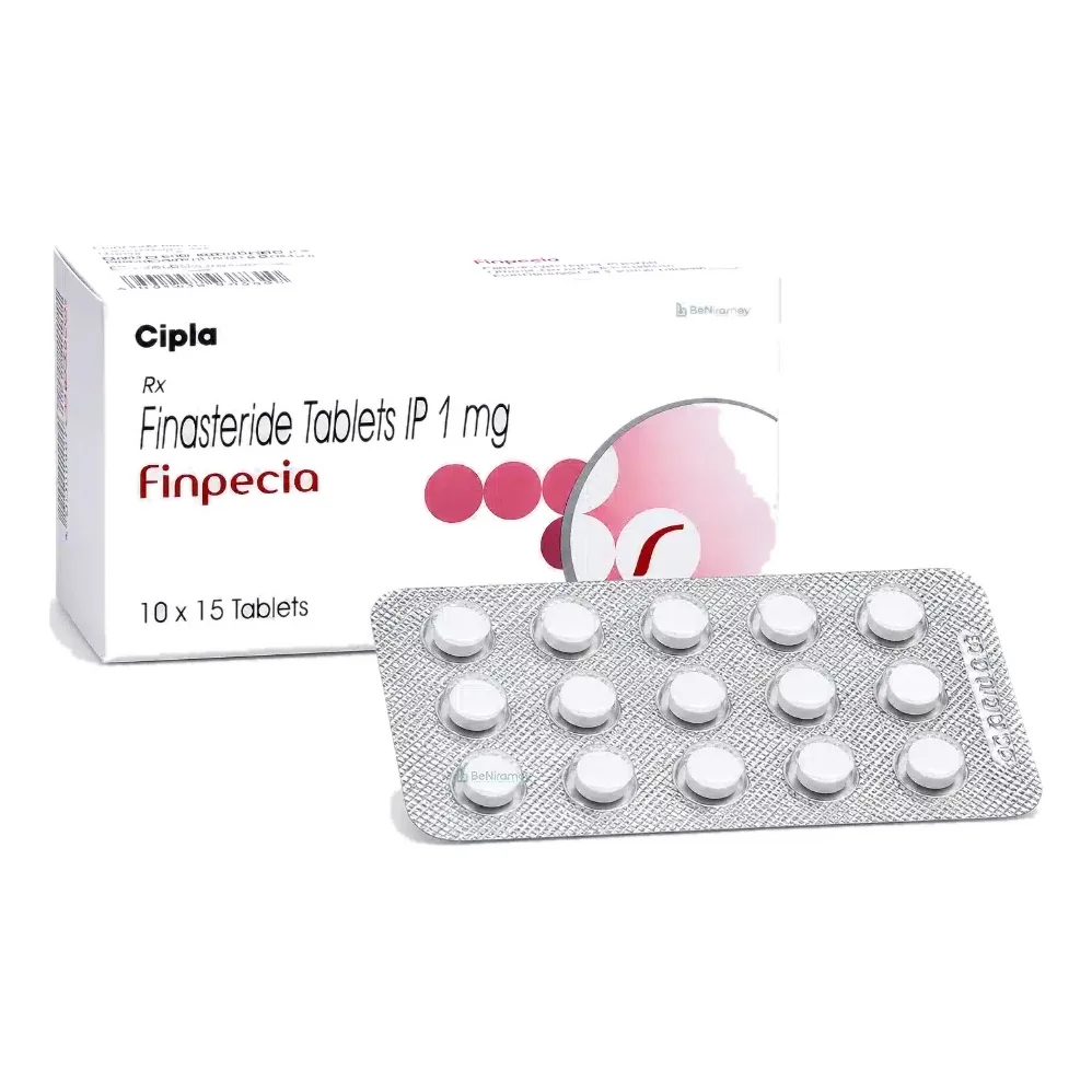 Finpecia 1 mg – Finasteride 1 mg Tablets by Cipla Finpecia 1 mg finasteride tablets by Cipla, box and blister strip