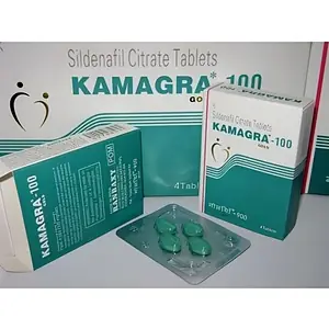 Kamagra 100 mg sildenafil citrate tablets by Ajanta, box and blister