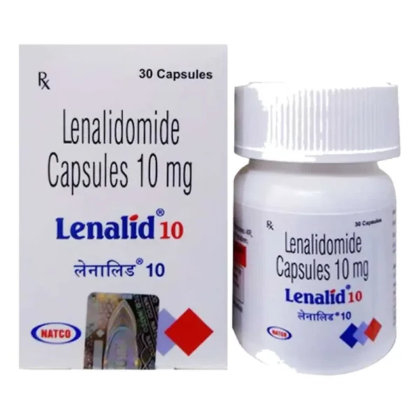Lenalid 10 lenalidomide 10 mg capsules by Natco, box and bottle