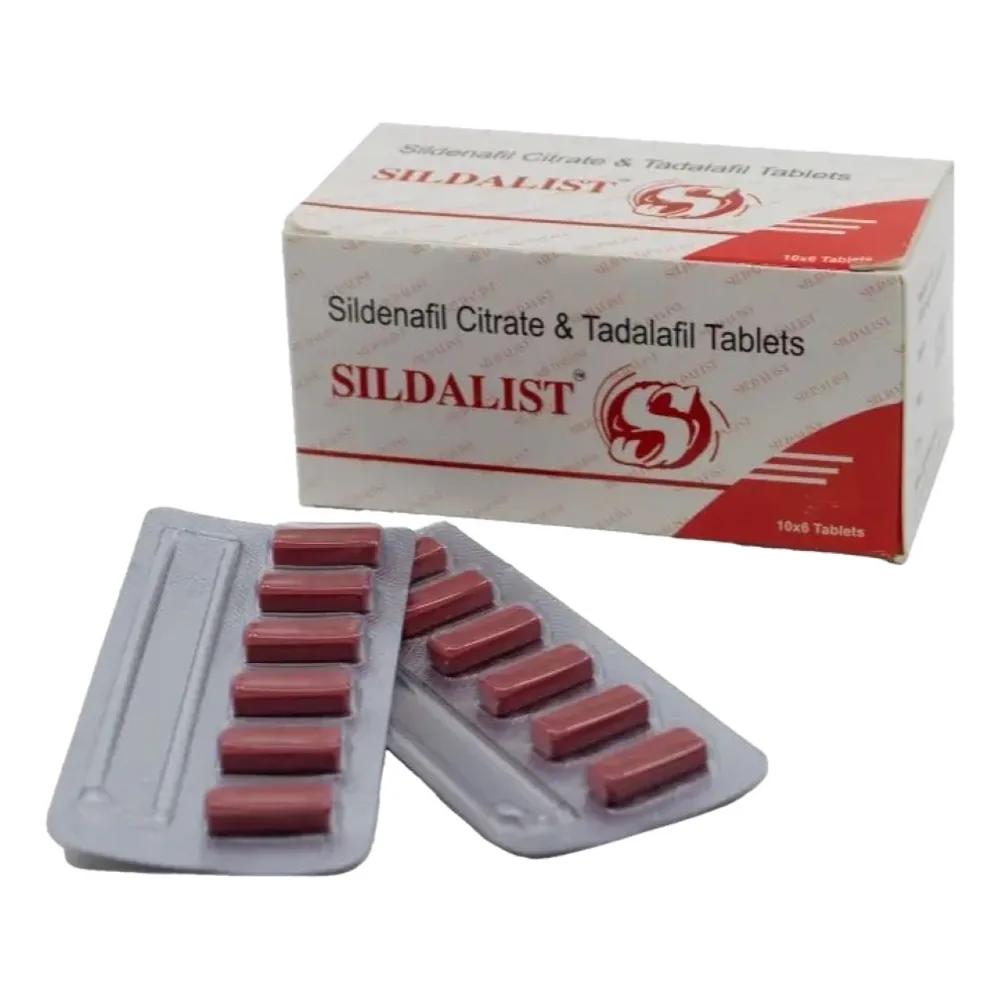 Sildalist – Sildenafil 100 mg + Tadalafil 20 mg Tablets Sildalist sildenafil 100 mg and tadalafil 20 mg tablets, box and blister strips