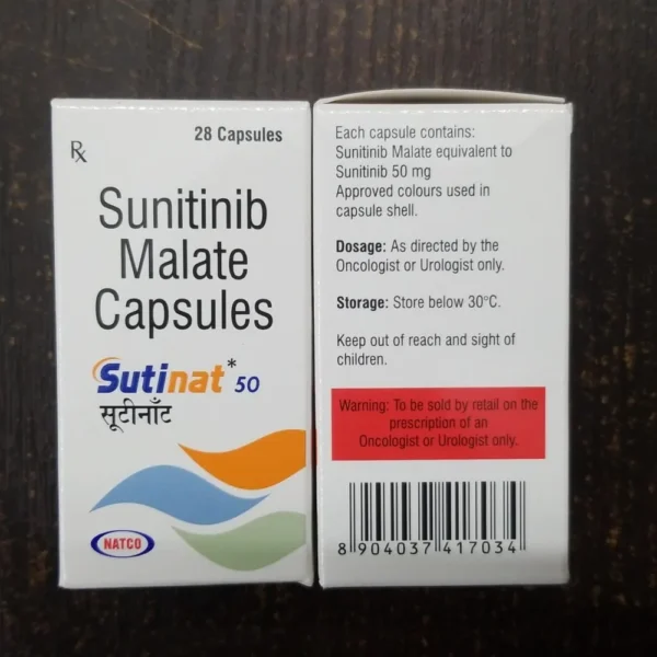 Sutinat 50 sunitinib 50 mg capsules by Natco, generic Sutent, pack
