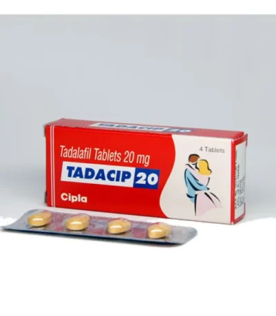 Tadacip 20 tadalafil 20 mg tablets by Cipla, box and blister strip
