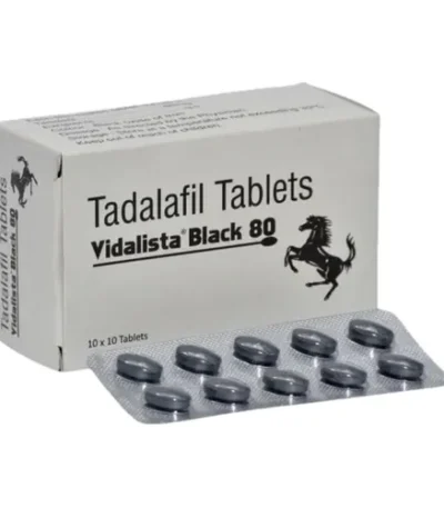 Vidalista Black 80 tadalafil 80 mg tablets by Centurion, box and blister strip