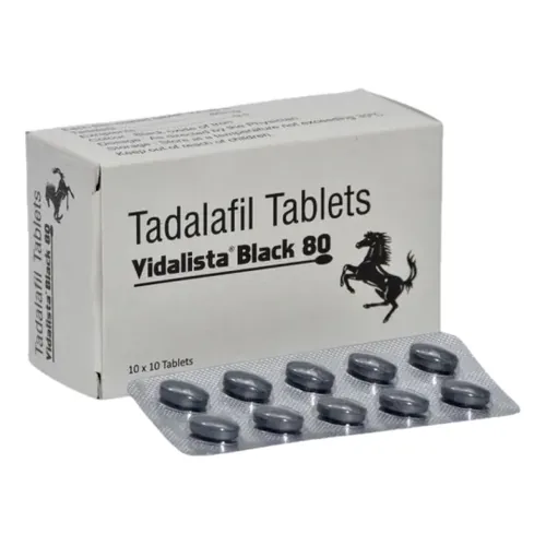 Vidalista Black 80 tadalafil 80 mg tablets by Centurion, box and blister strip
