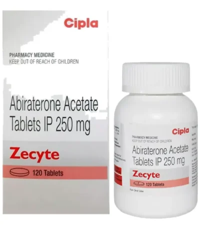 Zecyte 250 abiraterone acetate 250 mg tablets by Cipla, box and bottle